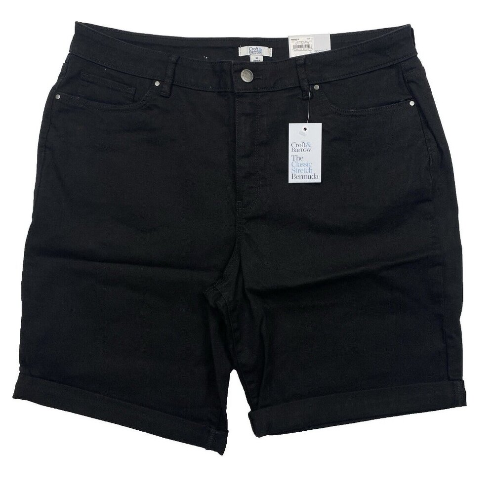 Women's Croft & Barrow Cuffed Bermuda Jean Shorts - Mineral Black - 18